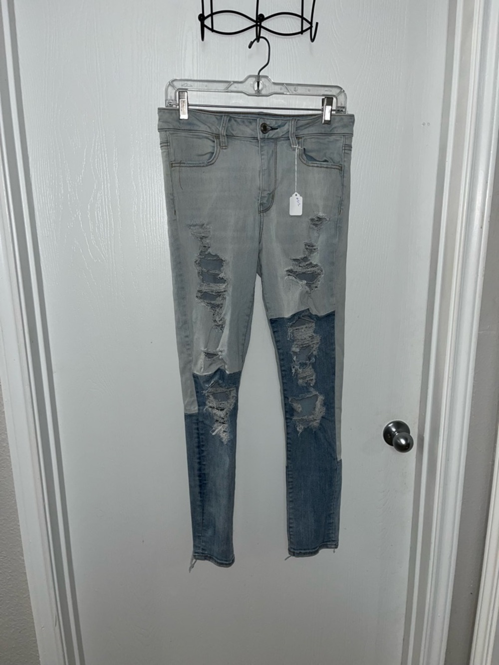Boyfriend style Two-Tone Ripped Skinny Jeans - Gray & Blue 30x29